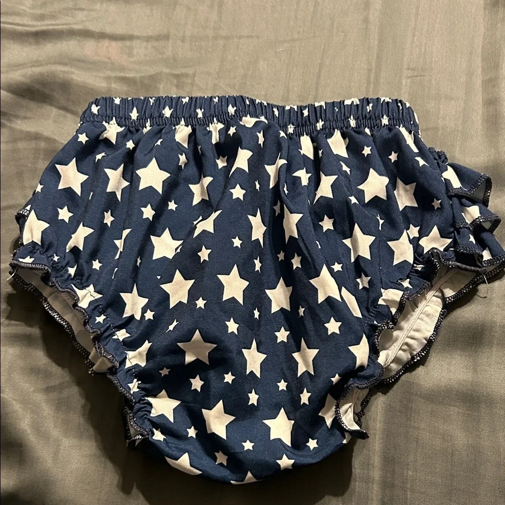 Navy Star Ruffle Bloomers with Red Bow size 6-9m July 4th